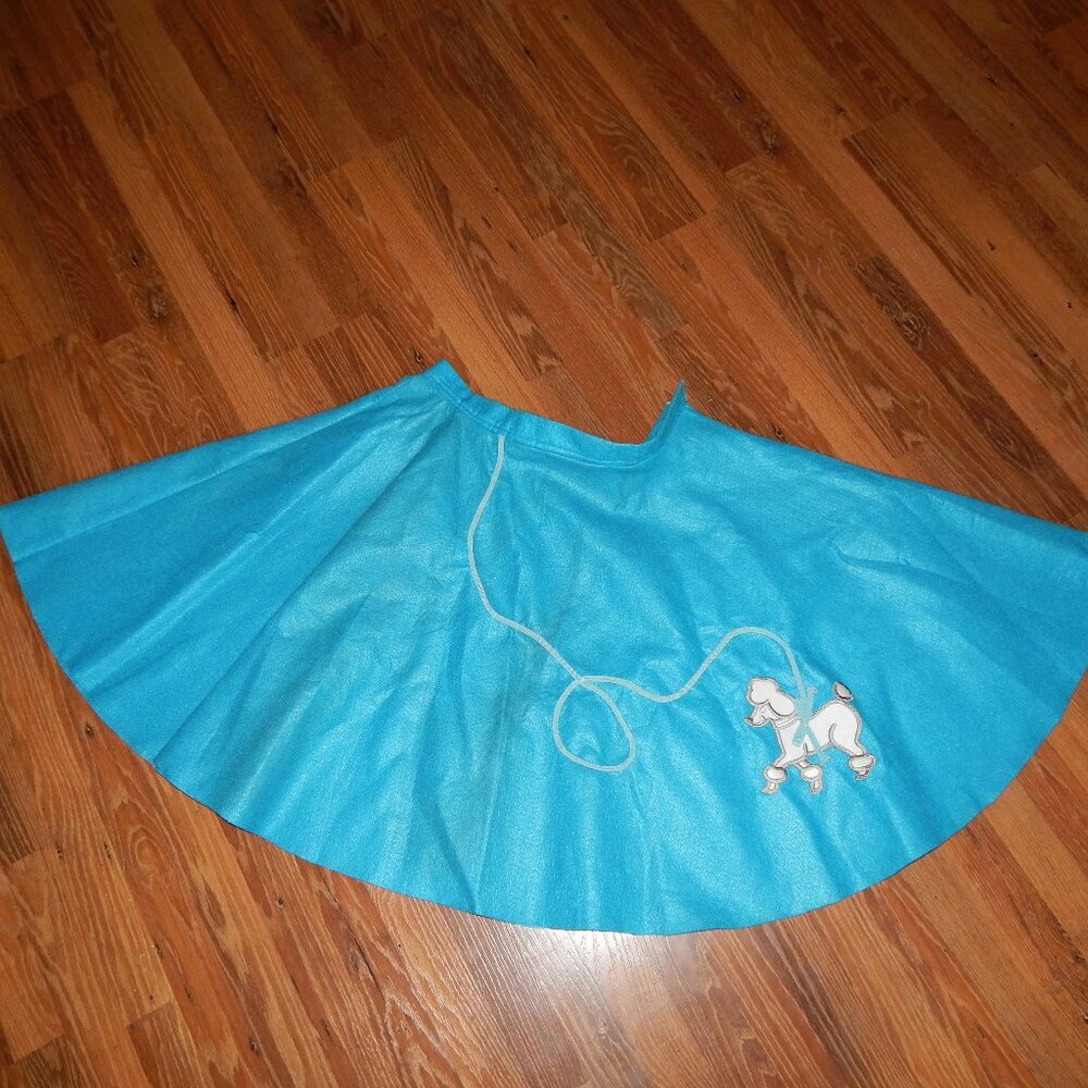 Women's Handmade Bright Blue Felt Costume Poodle Skirt Waist 36" Size Large L